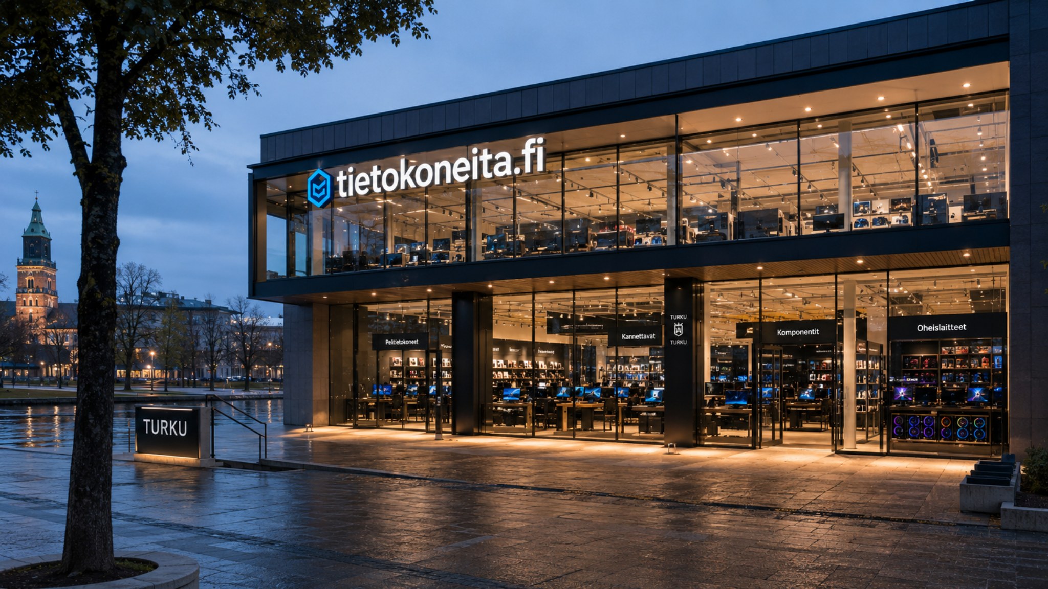 Moderni tietokonekaupan kuvitus käytetyistä kannettavista tietokoneista Turussa